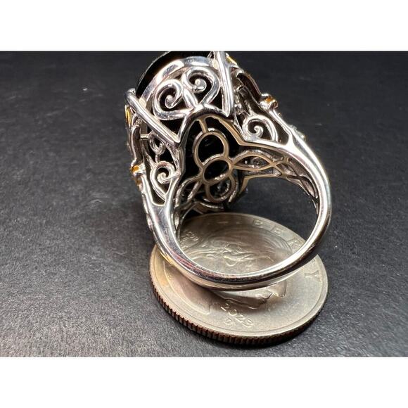 NEW Black spinel Phoenix ring in rhodium and vermeil over sterling silver size 7 - Picture 7 of 16